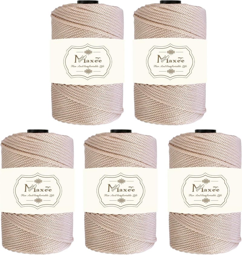 Maxee Premium Polyester Macrame Cord 3 mm × 218 yd (5 Pack),3mm 100% Polypropylene Macrame Cord,Ideal for Crochet, Wall Hangers, Bags, Rugs & DIY Crafts（Khaki White） - Image 1